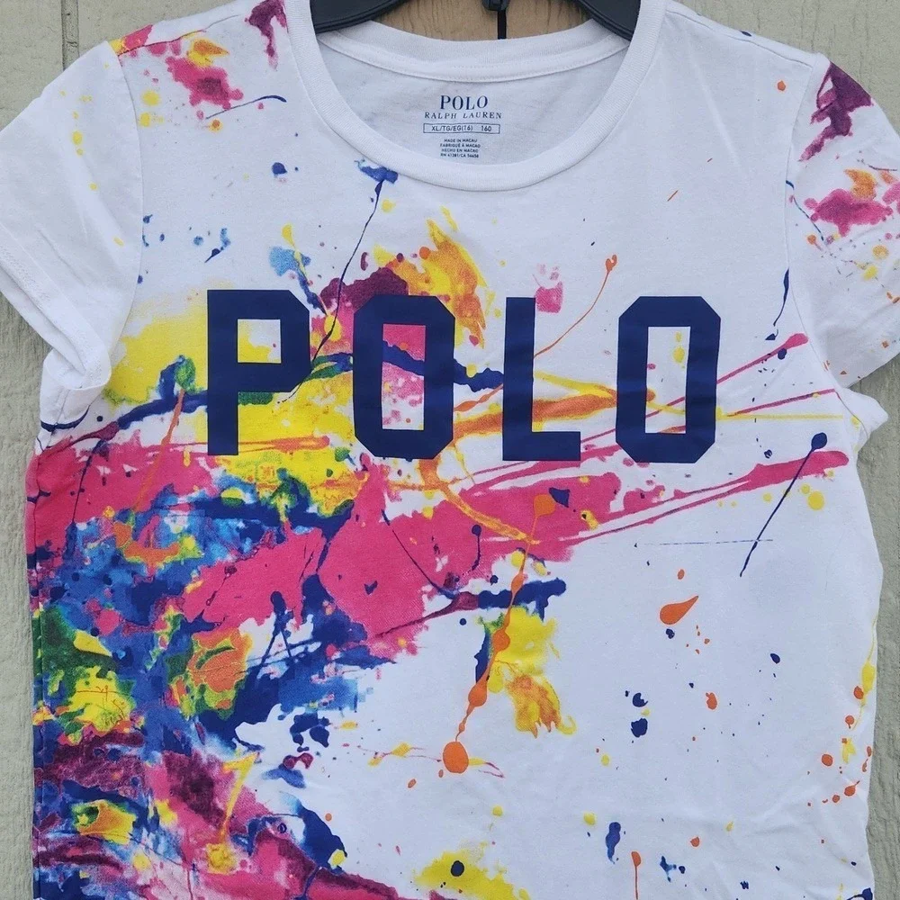 Polo Ralph Lauren Kidcore Splatter Sporty Preppy School Color Shirt Dress XLarge